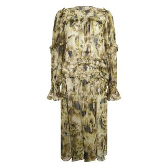 Alberta Ferretti Kleedjes, Dames, Groen, S, Lange jurk met bloemenprint en pofmouwen
