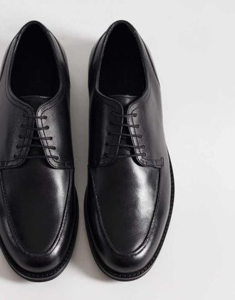 Asos Scarpe derby stringate in pelle nere con dettaglio cuciture-Nero