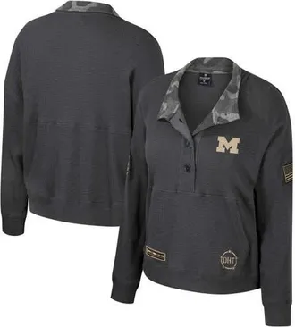 Colosseum Womens Colosseum Heather Charcoal Michigan Wolverines OHT Military Appreciation Payback Henley Thermal Sweatshirt at Nordstrom, Size Medium