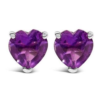 House of Brilliance 14K Gold 5MM Heart Cut Gemstone Solitaire Stud Earrings in Purple Amethyst | White at Nordstrom