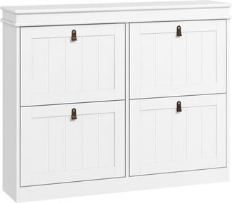 HOMCOM Homcom - Mueble Zapatero Blanco Con 4 Puertas Abatibles Y Estantes Ajustables Para 20 Pares De Zapatos Antivuelco Para Recibidor Pasillo 105x24x82,5 C