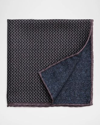Brunello Cucinelli Men & apos;s Chevron Double-Face Silk Pocket Square