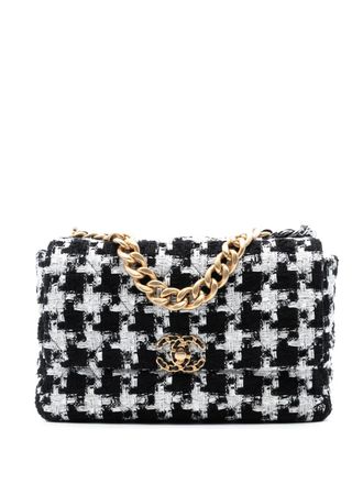 Chanel 2020 Large Houndstooth Tweed 19 Flap satchel - Black