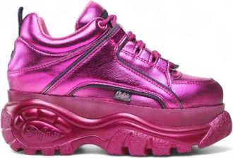 Buffalo Schoenen, Dames, Paars, 36 EU, Leer, Vegan Nappa Olie Veterschoen