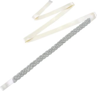 Feoya Womens Rhinestone Wedding Sash Bridal Belt - Diamante Bridesmaid Dress Crystal Applique Evening Gown Sparkle Diamond Ribbon for Party Prom 01 Ivory, O