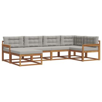 vidaXL Conjunto De Sof&aacute;s De Exterior 6 Pcs Natural Y Gris Claro Vidaxl