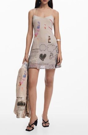 Desigual Print Sleeveless Minidress in Beige at Nordstrom, Size X-Large