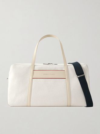 Brunello Cucinelli Borsa Da Tennis In Tela Con Finiture In Pelle - Ecru