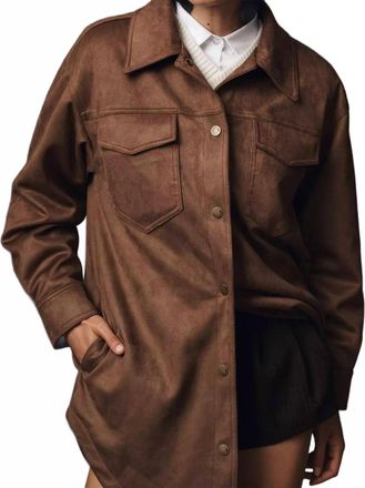 Pilcro The Tillie Relaxed Faux Suede Shacket In Brown
