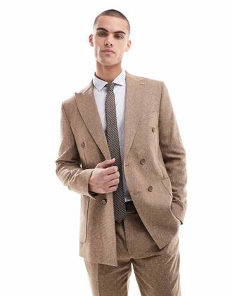 Shelby & Sons Shelby and Sons - Blazer sartoriale slim doppiopetto marrone medio in coordinato