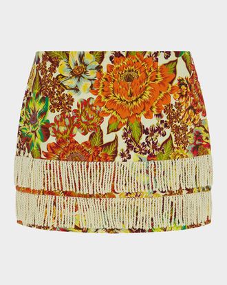 Alemais Lana Fringe-Trim Linen Mini Skirt
