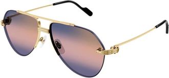 Cartier Pilot Zonnebril - Heren - Zonnebrillen - Geel - 60 MM - Nylon - Accessoires