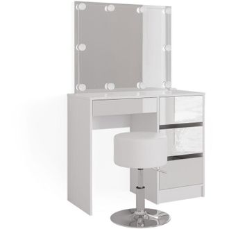 Vicco Tocador Sherry, Blanco, 90 Cm Con Iluminaci&oacute;n Led Y Taburete