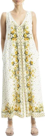 Max Studio V-Neck Linen-Blend Maxi Dress