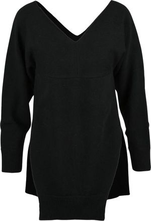 Stefano Mortari Trui met V-hals en asymmetrische zoom - Dames - V-hals truien - Zwart - XS - Wol - Truien & Vesten