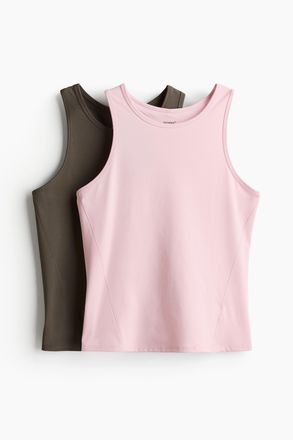 H&M 2er-Pack Sport-Tanktops mit DryMove - Rosa/Khakigr&uuml;n