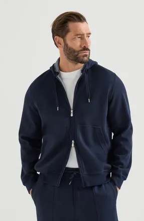 Brunello Cucinelli Cotton, cashmere and silk French terry double cloth hooded sweatshirt with zipper in Cobalt at Nordstrom, Size Xxx-Large