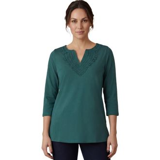 Jessica London Stretch Cotton Crochet Notch Neck Tunic in Mystic Pine at Nordstrom, Size Large