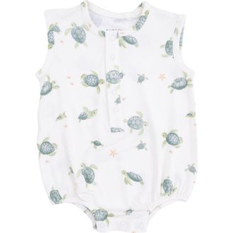 Angel Dear Sea Turtles Henley Bubble Romper in Off White Green at Nordstrom, Size 6-12M
