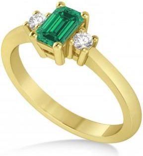 Allurez Emerald-Cut Emerald & Diamond Three-Stone Engagement Ring 14k Yellow Gold (0.60ct)