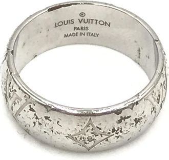 Louis Vuitton Silver-Tone Monogram Band Womens Ring (Pre-Owned)