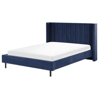 Beliani Cama Con Somier De Terciopelo Azul Marino 160 X 200 Cm Listones Moderno Villette