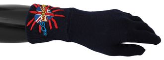 Dolce & Gabbana Mens Blue DGLovesLondon Embroidered Wool Gloves - One Size