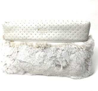 Prada Off-White Fur Leather Clutch Bag (Pre-Owned)