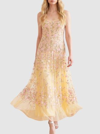 Needle & Thread Sylvia Rose Scoop Neck Ankle Gown in Lemon Sorbet/pastel at Nordstrom, Size 16