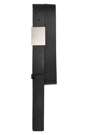AllSaints Lucas Plate Buckle Leather Belt in Black at Nordstrom, Size 30