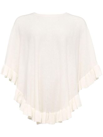 Eres Edgar ruffled fine-knit poncho - White