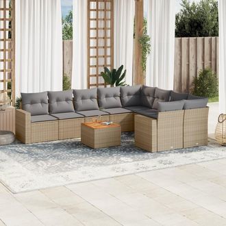 vidaXL Juego De Sof&aacute;s Jard&iacute;n Con Cojines Beige 10 Pzas Rat&aacute;n Sint&eacute;tico Vidaxl