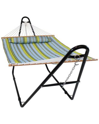 Sunnydaze Blue And Green Quilted Fabric Hammock With Multi-Use Universal Stand