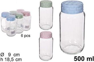 Trade Shop Trade Shop - Set 6 Pz Contenitore Barattolo Vetro Con Coperchio Rattan Colorato 500 Ml 114655