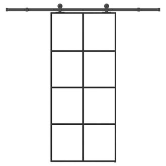 Berkfield Home Sliding Door with Hardware Set 90x205 cm ESG Glass&Aluminium in Black