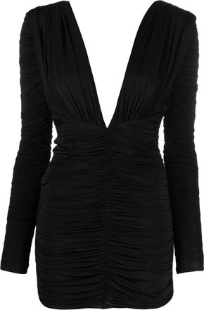 Alex Perry ruched plunge minidress - women - Spandex/Elastane/Nylon/Nylon/Spandex/Elastane - 8 - Black