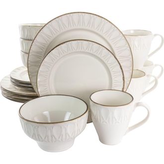 Gibson Home Golden Halo 16 Piece Stoneware Dinnerware Set in White at Nordstrom