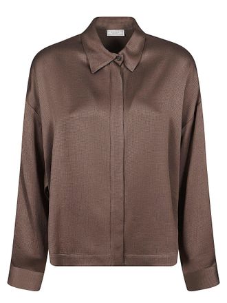PESERICO Fluid Hammered Satin Shirt With Sail Collar And Side Slits
