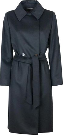 Max Mara Lange double-breasted jas van zuivere wol - Dames - Jas met riem - Zwart - 2XS - Wol - Jassen