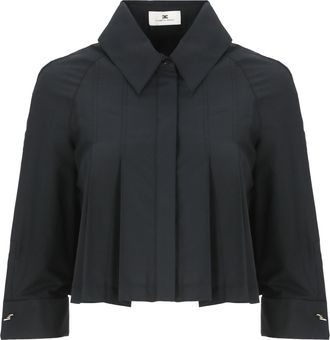 Elisabetta Franchi Black Chain-Cuff Cropped Cotton Shirt