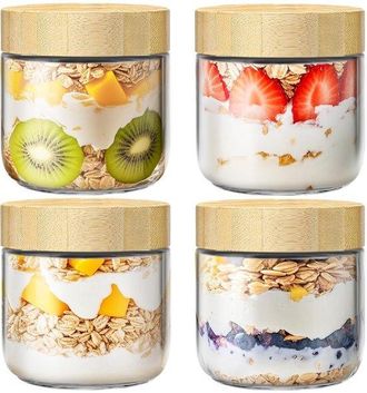 OEM Tarros De Cristal Para Preparar Alimentos Con Tapas De Bamb&uacute; - Vers&aacute;tiles Y Seguros - Juego De 4