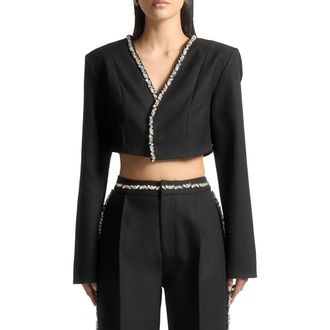 Mani&egrave;re De Voir Embellished Cropped Blazer in Black at Nordstrom, Size 12