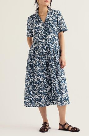 Seasalt Cornwall Charlotte Floral Organic Cotton Voile Shirtdress in Inky Fronds Storm at Nordstrom, Size 18 Us