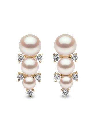 Yoko London 18kt yellow gold Sleek akoya pearl diamond stud earrings - women - 18kt Yellow Gold/Diamond/Pearl - One Size