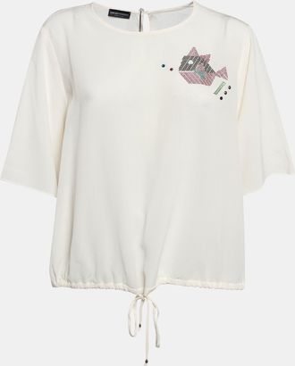 Emporio Armani Off White Embellished Silk Short Sleeve Blouse