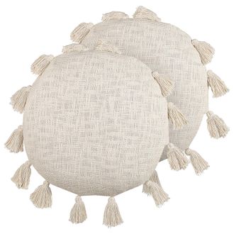 Beliani Beliani - Conjunto De 2 Cojines De Algod&oacute;n Beige Claro 45 Cm Borlas Moderno Boho Madia