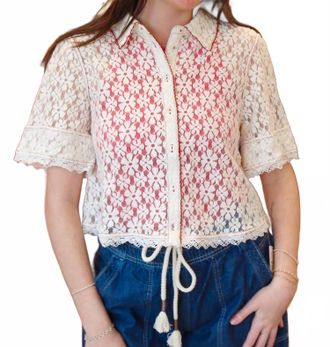 Free People Mannie Lace Button Down Top In Whisper White