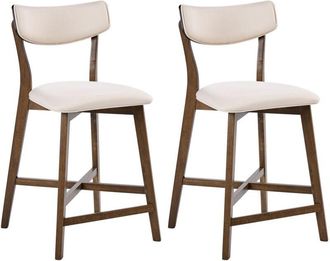 Beliani Set of 2 Bar Chairs Brown and Off-White Rubberwood Frame Fabric Seat Armless Retro Design YUMA