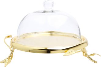 Classic Touch 10.5 Gold Leaf Cake Plate with Glass Dome