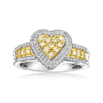 Ross-Simons White and Yellow Diamond Heart Ring in Sterling Silver